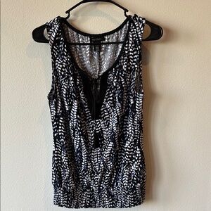 CAbi Black and White Ruffled Tie Front Tank Top